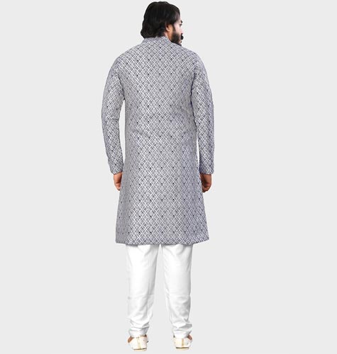 Men Navy Blue Woven-Design Sherwani